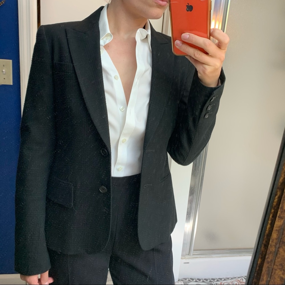 NEW Theory Black Blazer 6 Textured Cotton Wool